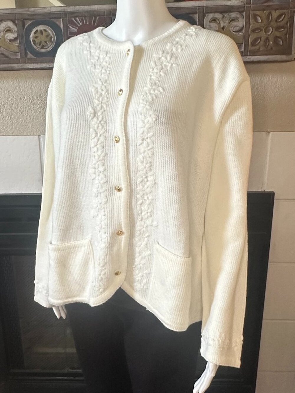 NOS Crystal Kobe Womens Vtg Cottagecore Cardigan XL Sweater Embroidered Floral